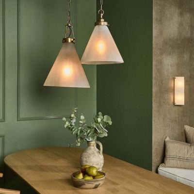 Gadsden Glass Pendant Light, Large, Antique Brass