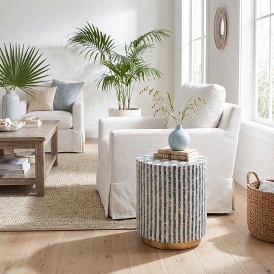 Nya Shell Inlaid Round Accent Stool / Side Table