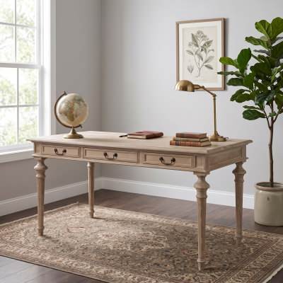 Phillip Scott Oak Timber Writing Desk, 152x75cm, Lime Washed Oak