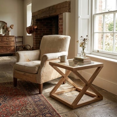 Valencia Glass Top Oak Timber Side Table, Natural Oak