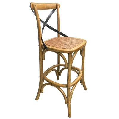 Bassel Elm Timber Metal Cross Back Counter Stool, Natural