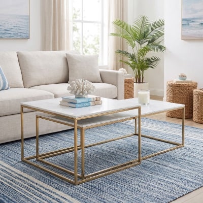 Harlon Marble & Metal 2 Piece Nesting Coffee Table Set, 120/60cm
