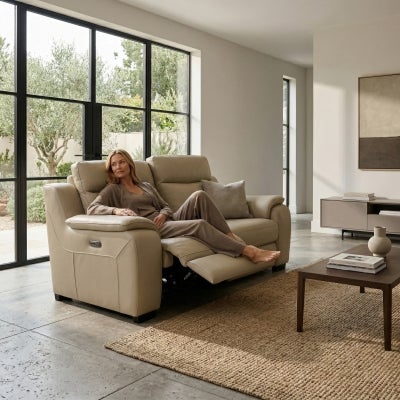 Lintex Leather Electric Recliner Sofa, 2 Seater, Sand