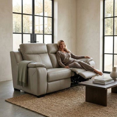 Lintex Leather Electric Recliner Sofa, 2 Seater, Taupe