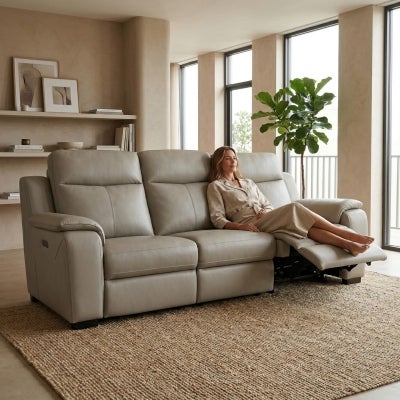 Lintex Leather Electric Recliner Sofa, 3 Seater, Taupe