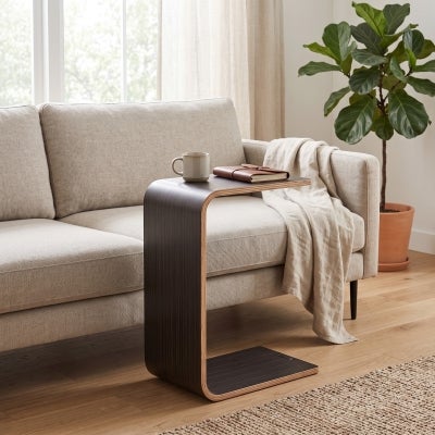 Konfurb Link Wooden C-shape Side Table, Chocolate