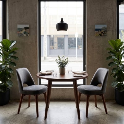 Albury Commercial Grade Eastwood Fabric Dining Chair, Timber Leg, Slate / Light Walnut