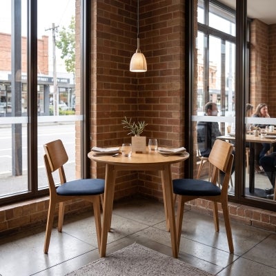 Phoenix Commercial Grade Timber Dining Chair, Timber Back & Gravity Fabric Seat, Light Oak / Navy