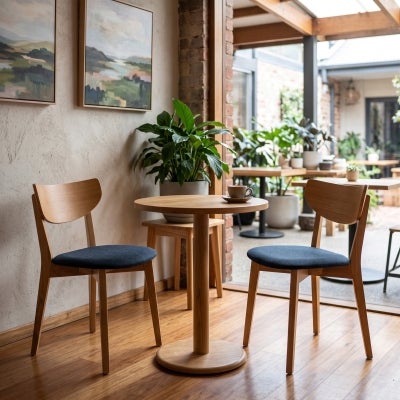 Rialto Commercial Grade Timber Dining Chair, Gravity Fabric Seat, Light Oak / Navy 
