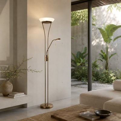 Reed LED Mother & Child Metal Floor Lamp, Antique Brass