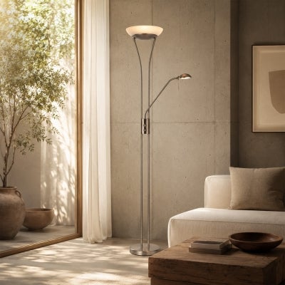Reed LED Mother & Child Metal Floor Lamp, Satin Chrome