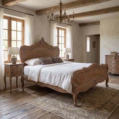 Chamonix Hand Crafted Mahogany King Bed, Weathered Oak