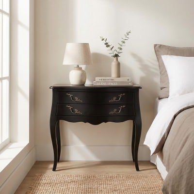 Briennon Hand Crafted Mahogany Bedside Table, Black