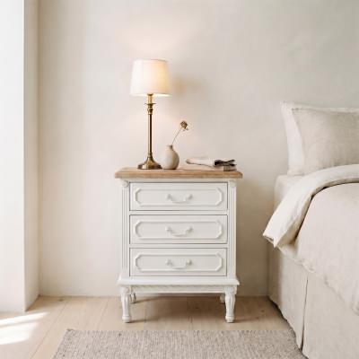 Lapalisse Hand Crafted Mahogany Timber 3 Drawer Bedside Table, White / Weathered Oak