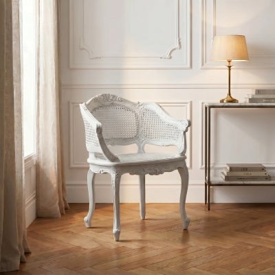 Vaugneray Hand Crafted Mahogany Bergere Chair, White