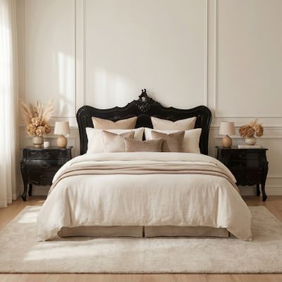 Fourchambault Hand Crafted Mahogany King Size Headboard, Black