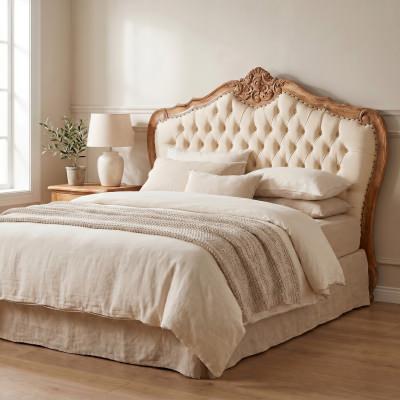 Challuy Hand Crafted Upholstered Timber Bed Headboard, King, Oatmeal / Weathered Oak