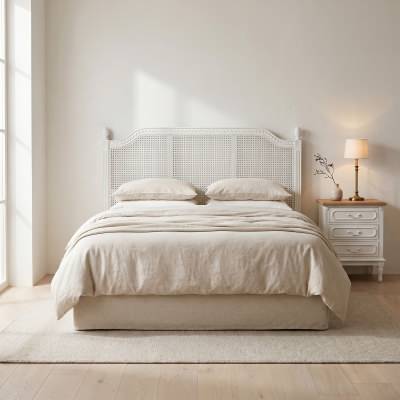 Lapalisse Hand Crafted Mahogany Timber & Rattan Bed Headboard, King, White
