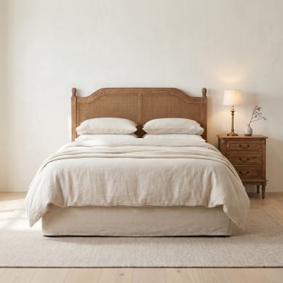 Lapalisse Hand Crafted Mahogany Timber & Rattan Bed Headboard, Queen, Weathered Oak