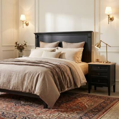 Belley Hand Crafted Mahogany Timber Bed Headboard, King, Black