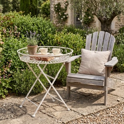 Amy Metal Round Tray Table, Antique White