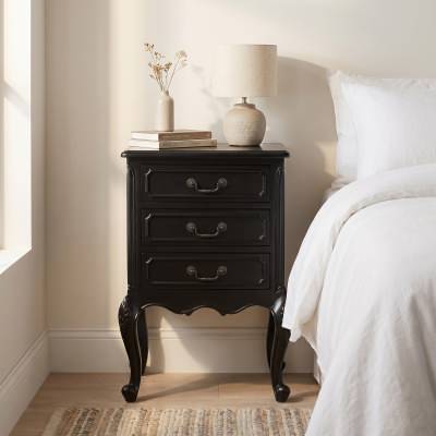 Chamonix Hand Crafted Mahogany Bedside Table, Black