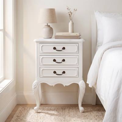 Chamonix Hand Crafted Mahogany Bedside Table, White