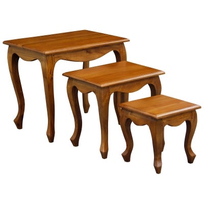 Queen Ann Mahogany Timber 3 Piece Nested Table Set, Light Pecan