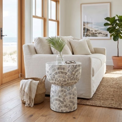 Aria Shell Inlaid Round Stool / Side Table