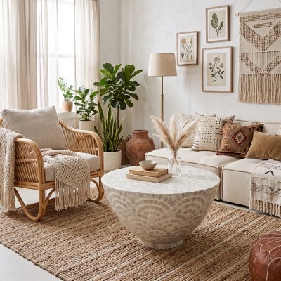 Aria Shell Inlaid Round Coffee Table, 78cm