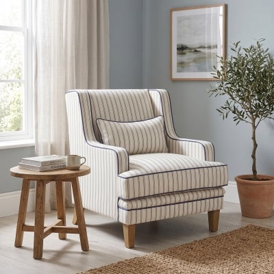 Bondi Fabric Armchair, Double Blue Stripe
