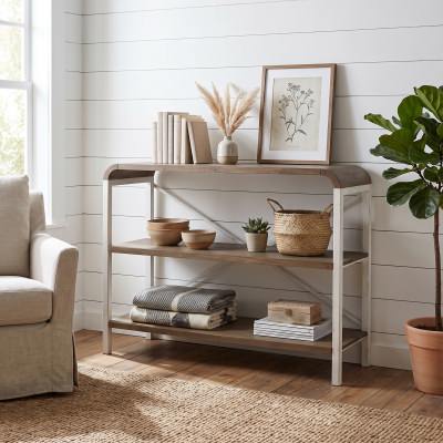 Hixton 3 Tier Solid Mango Wood Timber & Metal Display Shelf, White