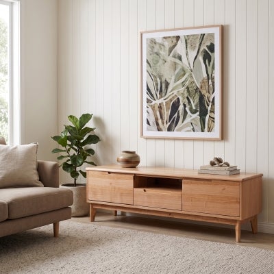 Cabarita Tasmanian Oak Timber 2 Door 1 Drawer TV Unit, 150cm