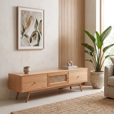 Norma Tasmanian Oak & Rattan 1 Door 2 Drawer TV Unit, 160cm