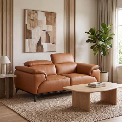 Claremont Italian Leather Sofa, 2 Seater, Tan