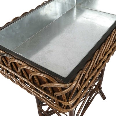 Rhett Rattan & Bamboo Potting Table with Zinc Tray Top