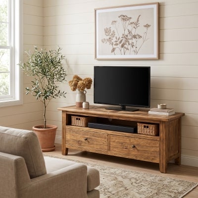 Auberge Parquetry Reclaimed Elm Timber 2 Drawer TV Unit, 140cm