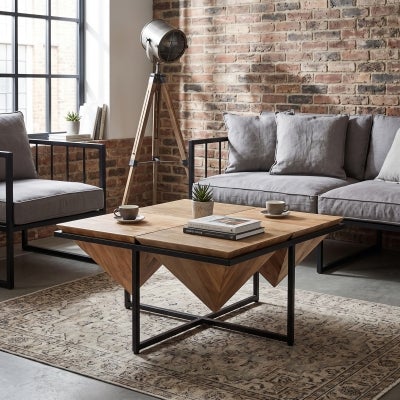 Landrau Mango Wood & Metal Square Coffee Table, 80cm