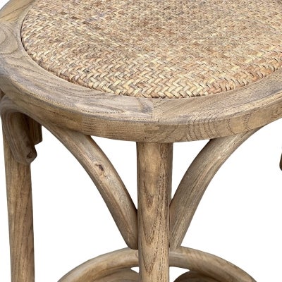 Boen Elm Timber Round Counter Stool, Rattan Seat, Grey