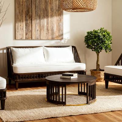 Brego Mango Wood  Round Coffee Table, 80cm, Walnut