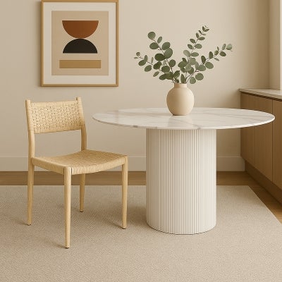 Sonata Sintered Stone Top Round Dining Table, 120cm, White / White