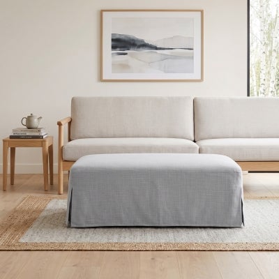 Kentlyn Fabric Slipcovered Ottoman, Glacier