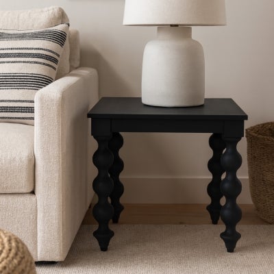 Ceron Mango Wood Square Side Table, Black