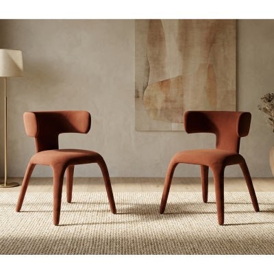 Tavros Mohair Fabric Dining Chair, Rust