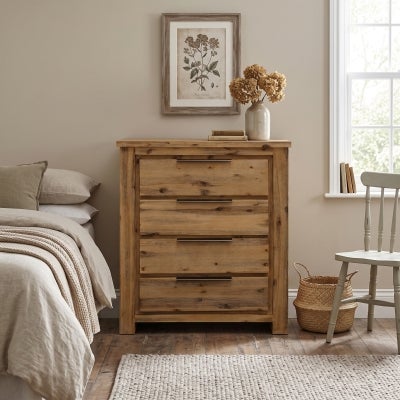 Crodo Acacia Timber 4 Drawer Tallboy