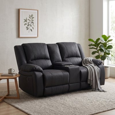 Oberon Rhino Fabric Electric Recliner Sofa, 2 Seater, Onyx