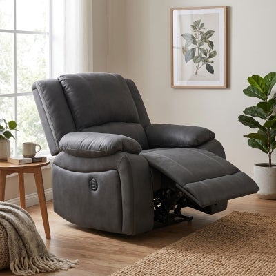 Oberon Rhino Fabric Electric Recliner Armchair, Jet