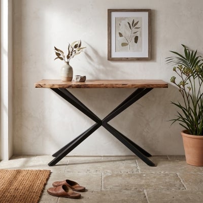 Condell Acacia Timber & Metal Console Table, 140cm