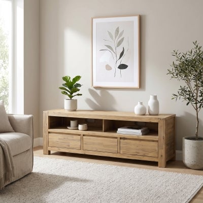Chatsbury Acacia Timber 3 Drawer TV Unit, 169cm