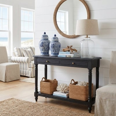Lucius Oak Timber Console Table, 100cm, Black Oak